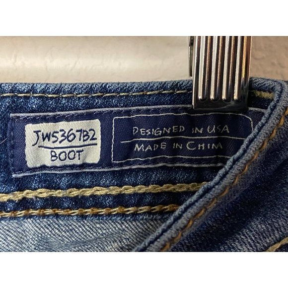 Miss Me Jeans Medium Wash Low Rise Boot Cut Studs/Gems Size 28 - Picture 6 of 13